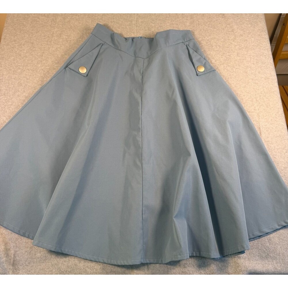 ChicWish Lined Circle Skirt Women's XL Blue Retro Coastal Flare pockets, SKU139